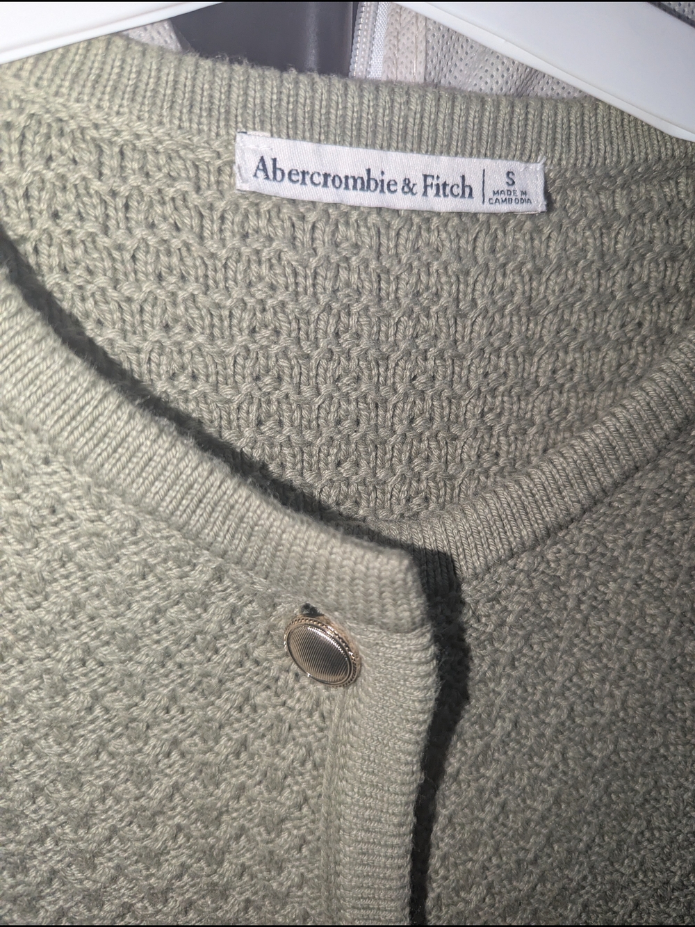 Abercrombie And Fitch Textured Crew Cardigan Sweater Jacket In Sage - Picture 2 of 5